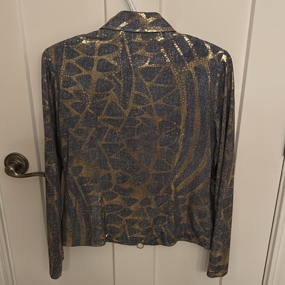 Joseph Ribkoff Gold & Blue Made in Canada zip front statement Jacket, size 10 - Picture 11 of 11